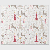 Winter Wit, Kerstboom en Herten Cadeaupapier (Vlak)