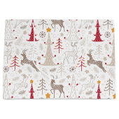 Winter Wit, Kerstboom en Herten Groot Cadeauzakje (Voorkant)