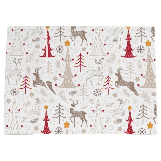 Winter Wit, Kerstboom en Herten Groot Cadeauzakje (Voorkant)