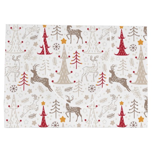 Winter Wit, Kerstboom en Herten Groot Cadeauzakje (Achterkant)