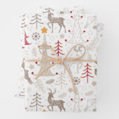 Winter Wit, Kerstboom en Herten Inpakpapier Vel (In situ)