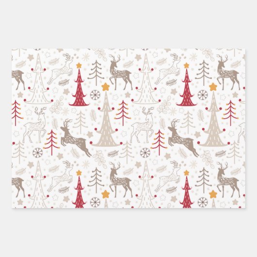 Winter Wit, Kerstboom en Herten Inpakpapier Vel (Voorkant)