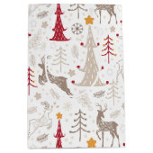 Winter Wit, Kerstboom en Herten Medium Cadeauzakje (Voorkant)