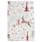 Winter Wit, Kerstboom en Herten Medium Cadeauzakje (Achterkant)