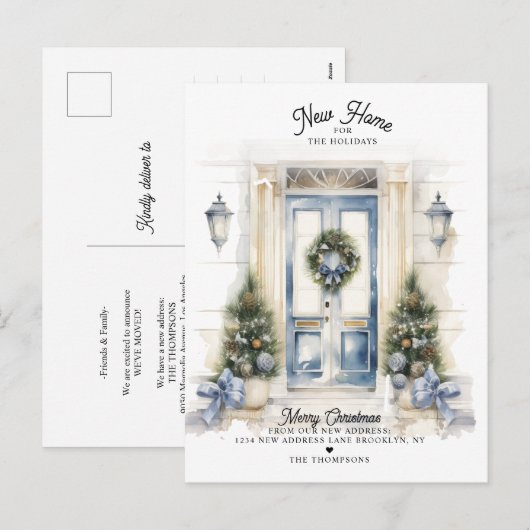 Winter Wit Kerstmis Deur Nieuw Huis Verhuizen Feestdagenkaart (Voorkant / Achterkant)