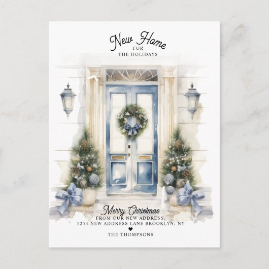 Winter Wit Kerstmis Deur Nieuw Huis Verhuizen Feestdagenkaart (Voorkant)