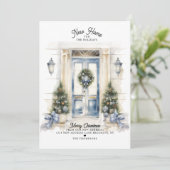 Winter Wit Kerstmis Deur Nieuw Huis Verhuizen Feestdagenkaart (Staand voorkant)
