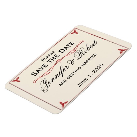 Winter Wit Rood Mistletoe Bruiloft Save the Date Magneet (Linkerzijde)