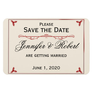 Winter Wit Rood Mistletoe Bruiloft Save the Date Magneet