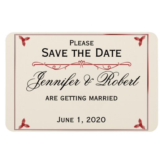 Winter Wit Rood Mistletoe Bruiloft Save the Date Magneet (Horizontaal)