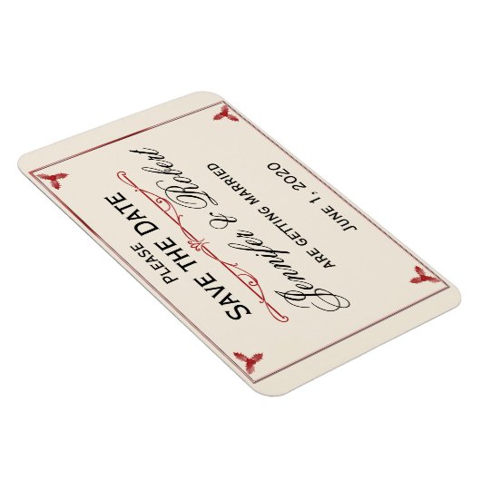 Winter Wit Rood Mistletoe Bruiloft Save the Date Magneet (Rechterzijde)