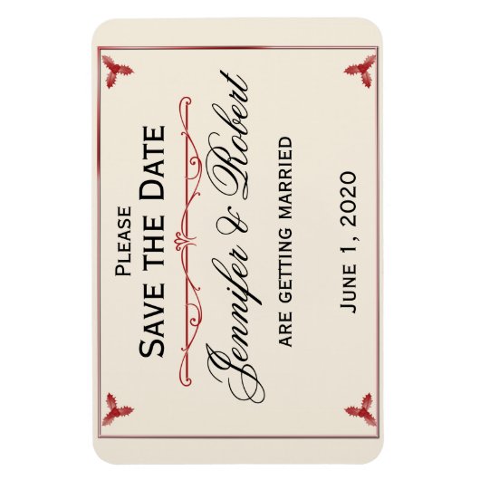 Winter Wit Rood Mistletoe Bruiloft Save the Date Magneet (Verticaal)