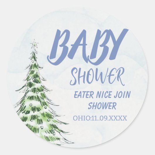 Winter with Festive Tree Ronde Sticker (Voorkant)