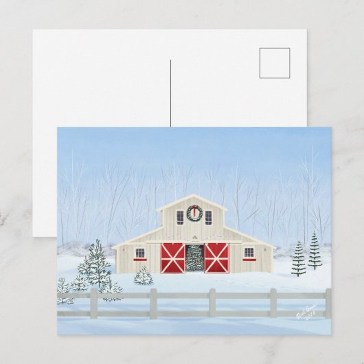 Winter witte besneeuwde kerststal briefkaart (Voorkant / Achterkant)