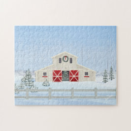 Winter witte besneeuwde kerststal legpuzzel