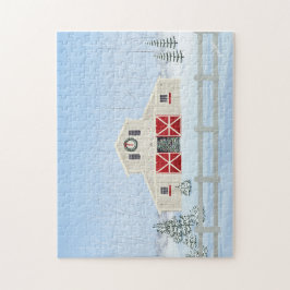 Winter witte besneeuwde kerststal legpuzzel