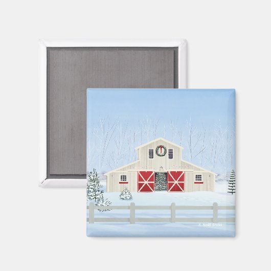Winter witte besneeuwde kerststal magneet (Voorkant / Achterkant)