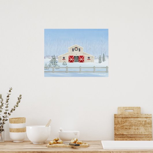 Winter witte besneeuwde kerststal poster (Keuken)