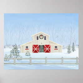 Winter witte besneeuwde kerststal poster