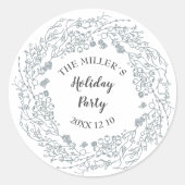 Winter witte bessen bloemenkrans ronde sticker (Voorkant)