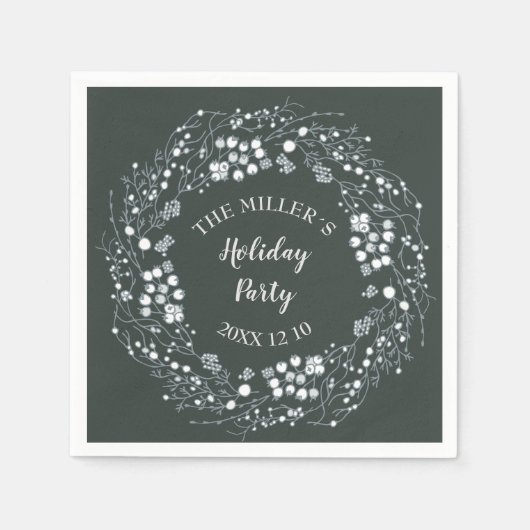 Winter Witte bessen krans op fluweelgroen Servet (Voorkant)