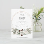 Winter Witte Bloemen & dennen Details Informatiekaartje (Staand voorkant)