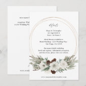 Winter Witte Bloemen & dennen Details Informatiekaartje (Voorkant / Achterkant)