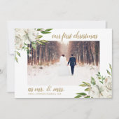 Winter Witte Bloemen Eerste Kerstmis Bruiloft Foto Feestdagenkaart (Voorkant)