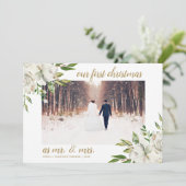 Winter Witte Bloemen Eerste Kerstmis Bruiloft Foto Feestdagenkaart (Staand voorkant)