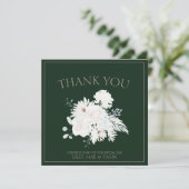 Winter Witte Bloemen en Groene Kerstmis Bruiloft Bedankkaart (Staand voorkant)