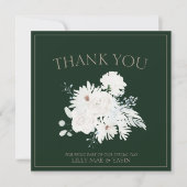 Winter Witte Bloemen en Groene Kerstmis Bruiloft Bedankkaart (Voorkant)