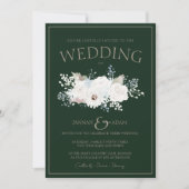Winter Witte Bloemen en Groene Kerstmis Bruiloft Kaart (Voorkant)