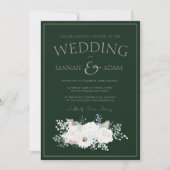 Winter Witte Bloemen en Groene Kerstmis Bruiloft Kaart (Voorkant)