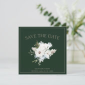 Winter Witte Bloemen en Groene Kerstmis Bruiloft Save The Date (Staand voorkant)