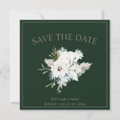 Winter Witte Bloemen en Groene Kerstmis Bruiloft Save The Date (Voorkant)