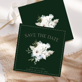 Winter Witte Bloemen en Groene Kerstmis Bruiloft Save The Date