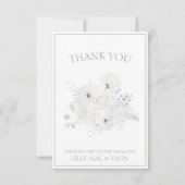 Winter Witte Bloemen en Taupe Kerstmis Bruiloft Bedankkaart (Voorkant)