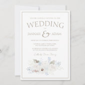 Winter Witte Bloemen en Taupe Kerstmis Bruiloft Kaart (Voorkant)
