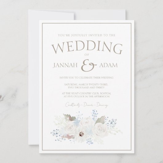 Winter Witte Bloemen en Taupe Kerstmis Bruiloft Kaart (Voorkant)