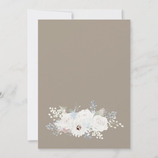 Winter Witte Bloemen en Taupe Kerstmis Bruiloft Kaart (Achterkant)