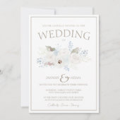 Winter Witte Bloemen en Taupe Kerstmis Bruiloft Kaart (Voorkant)