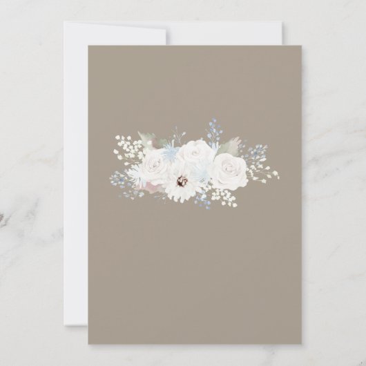 Winter Witte Bloemen en Taupe Kerstmis Bruiloft Kaart (Achterkant)