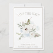 Winter Witte Bloemen en Taupe Kerstmis Bruiloft Save The Date (Voorkant)