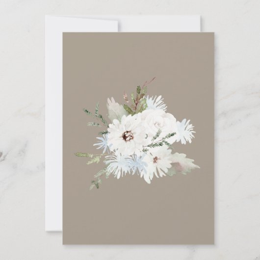 Winter Witte Bloemen en Taupe Kerstmis Bruiloft Save The Date (Achterkant)