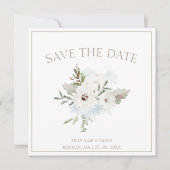 Winter Witte Bloemen en Taupe Kerstmis Bruiloft Save The Date (Voorkant)
