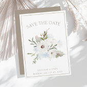 Winter Witte Bloemen en Taupe Kerstmis Bruiloft Save The Date