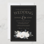 Winter Witte Bloemen en Zwarte Kerstbruiloft Kaart (Voorkant)