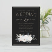 Winter Witte Bloemen en Zwarte Kerstbruiloft Kaart (Staand voorkant)