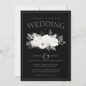 Winter Witte Bloemen en Zwarte Kerstbruiloft Kaart (Voorkant)