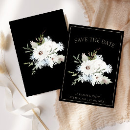 Winter Witte Bloemen en Zwarte Kerstbruiloft Save The Date